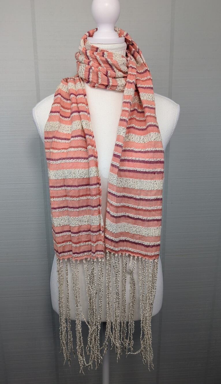 Free People Womens Scarf Fringe Sriped Lightweight Boho Festival Embroidered